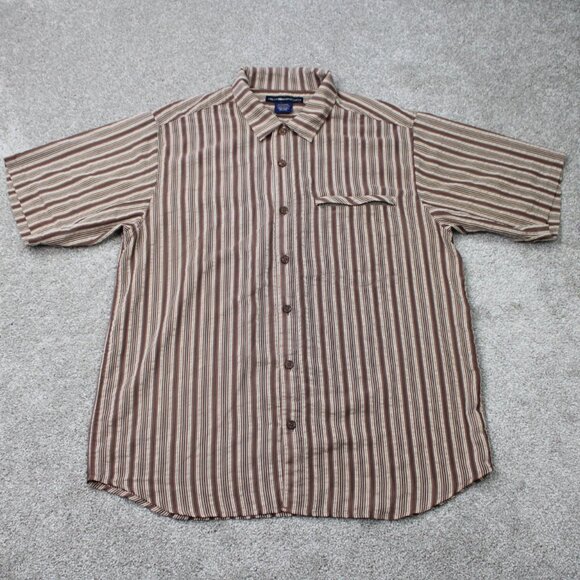 Exofficio Seersucker Shirt Mens XL Brown/Tan Striped Polyester/Cotton S/S - Picture 1 of 12